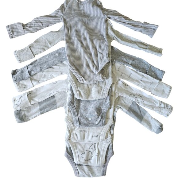 Carter’s Newborn 6-Pack Grey Patterned Longsleeve Onesies – Baby Clothes - Picture 4 of 7